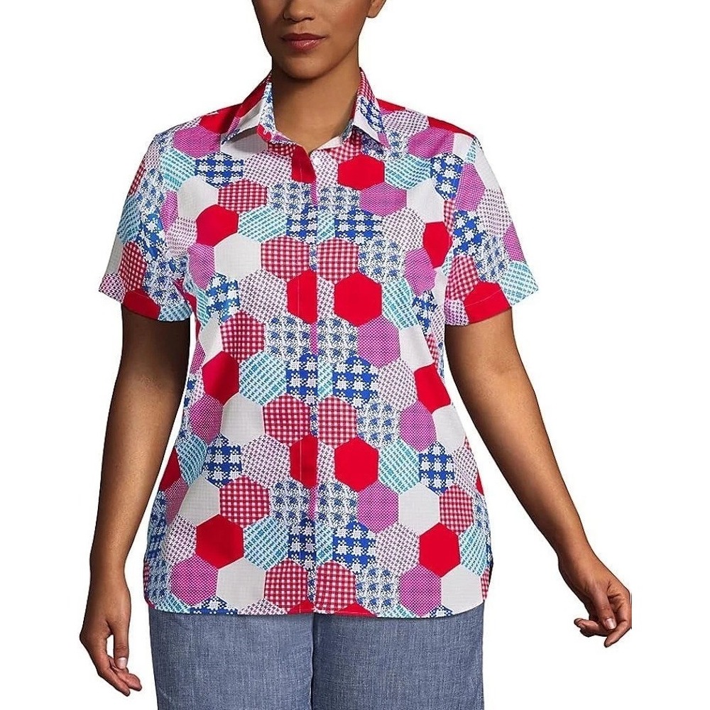 Lands End No Iron Supima Plaid Shirt Women's Patchwork Now Show Buttons Sz 20W